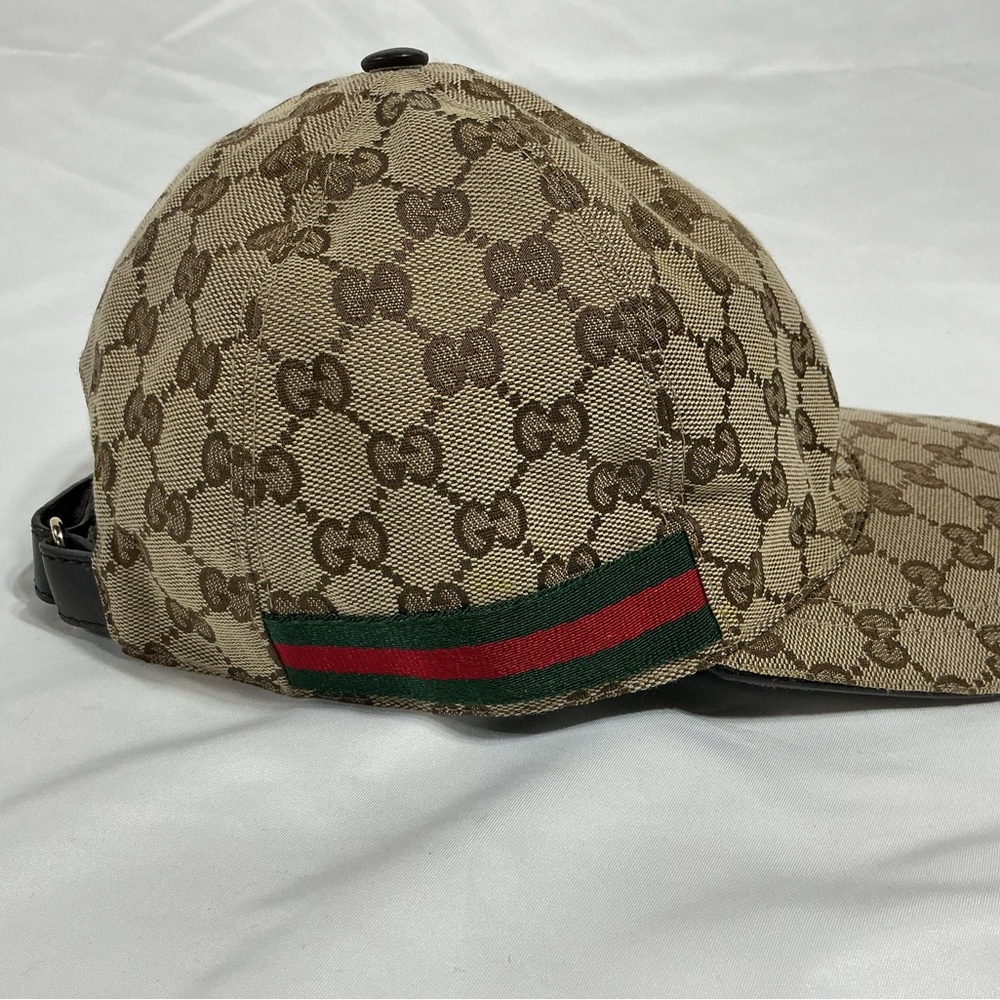 Gucci Beige & Brown GG Monogram Baseball Cap with Green-Red Web - Picture 4 of 9
